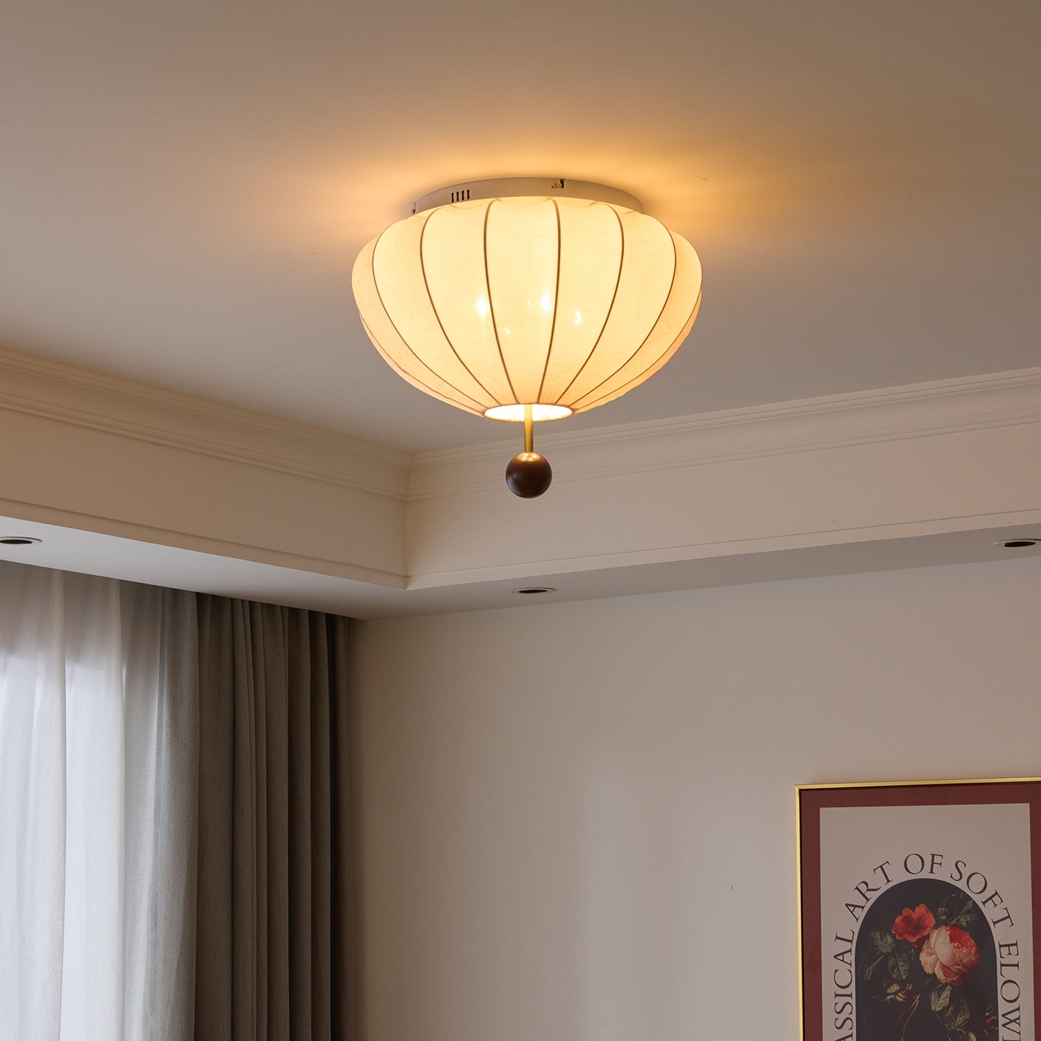 Lustra Ceiling Light Wood Fabric Lantern-Neutral Decor