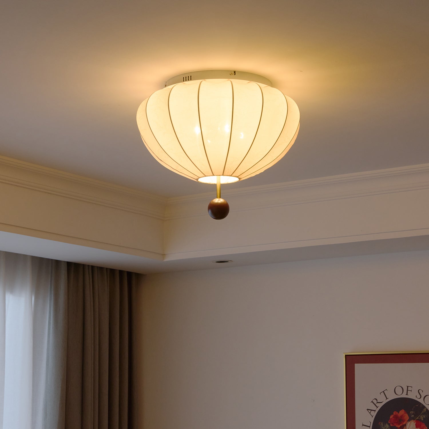 Lustra Ceiling Light Wood Fabric Lantern-Neutral Decor