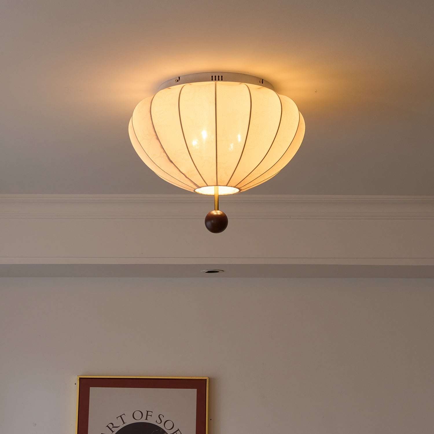Lustra Ceiling Light Wood Fabric Lantern-Neutral Decor