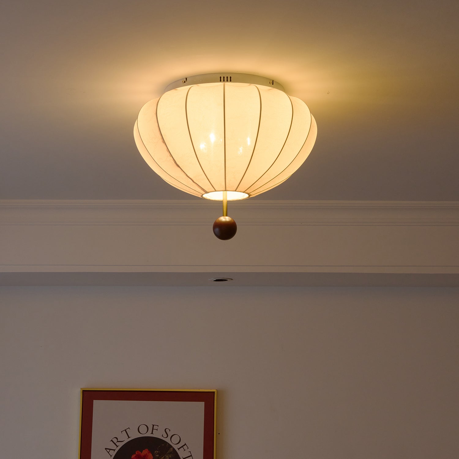 Lustra Ceiling Light Wood Fabric Lantern-Neutral Decor