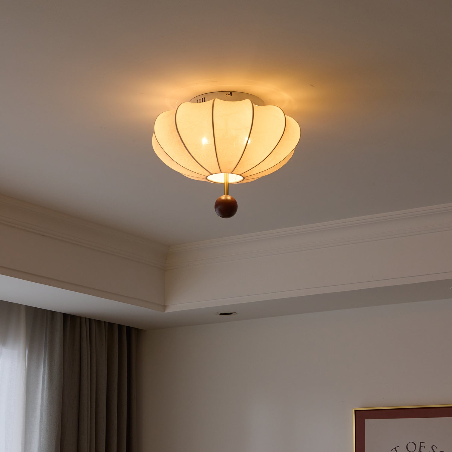 Lustra Ceiling Light Wood Fabric Lantern-Neutral Decor