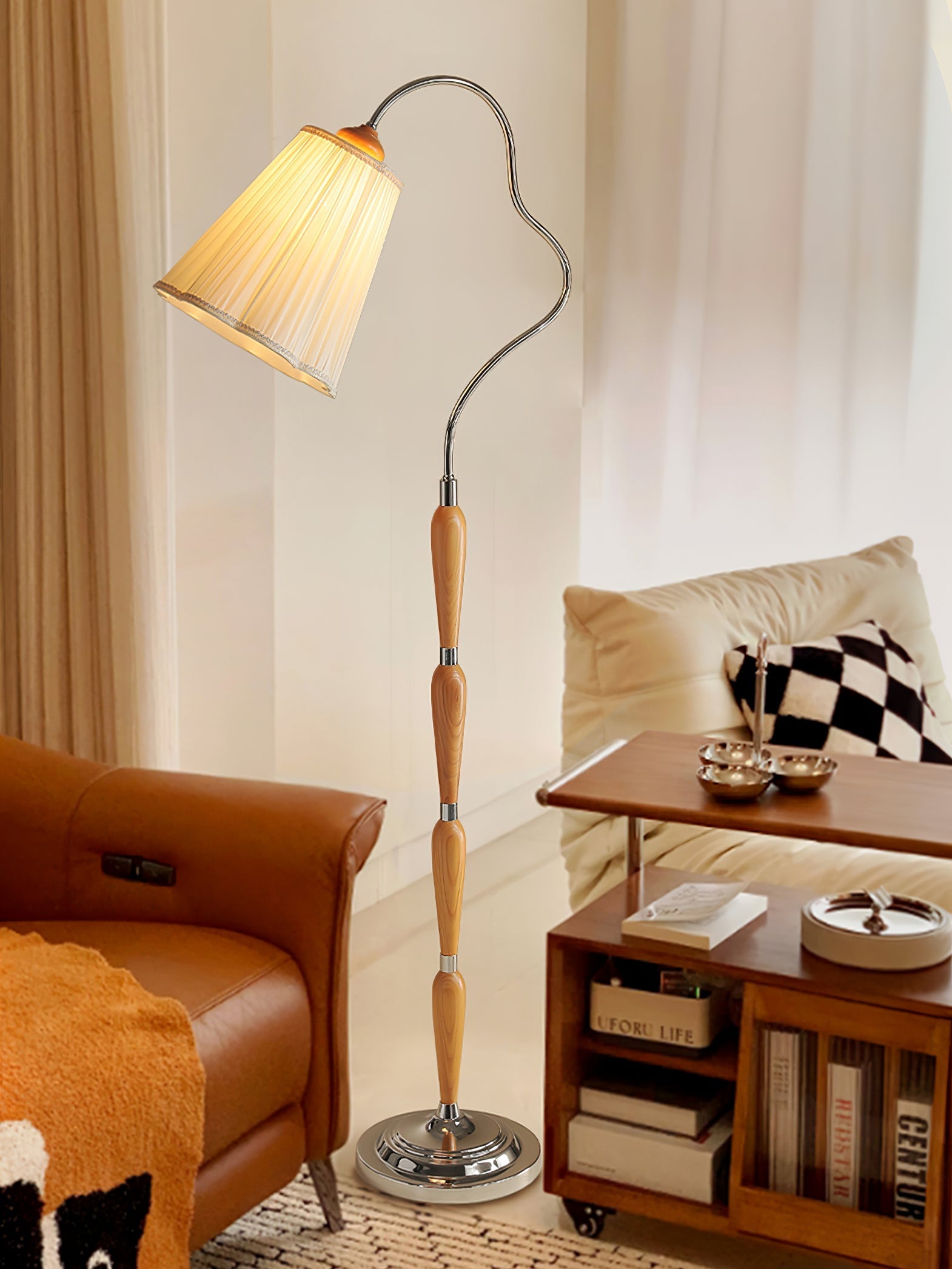Foster Vintage Wood Floor Lamp-Neutral Decor