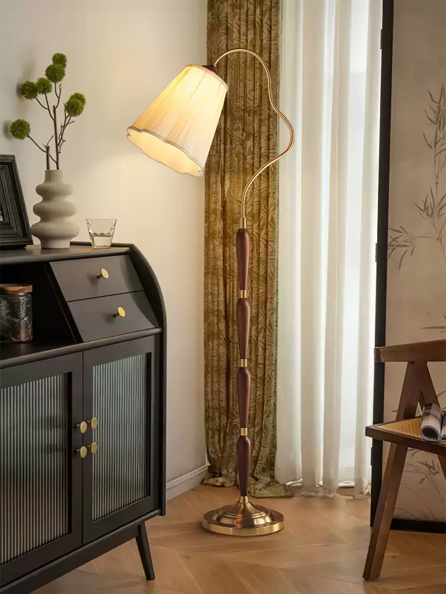 Foster Vintage Wood Floor Lamp-Neutral Decor