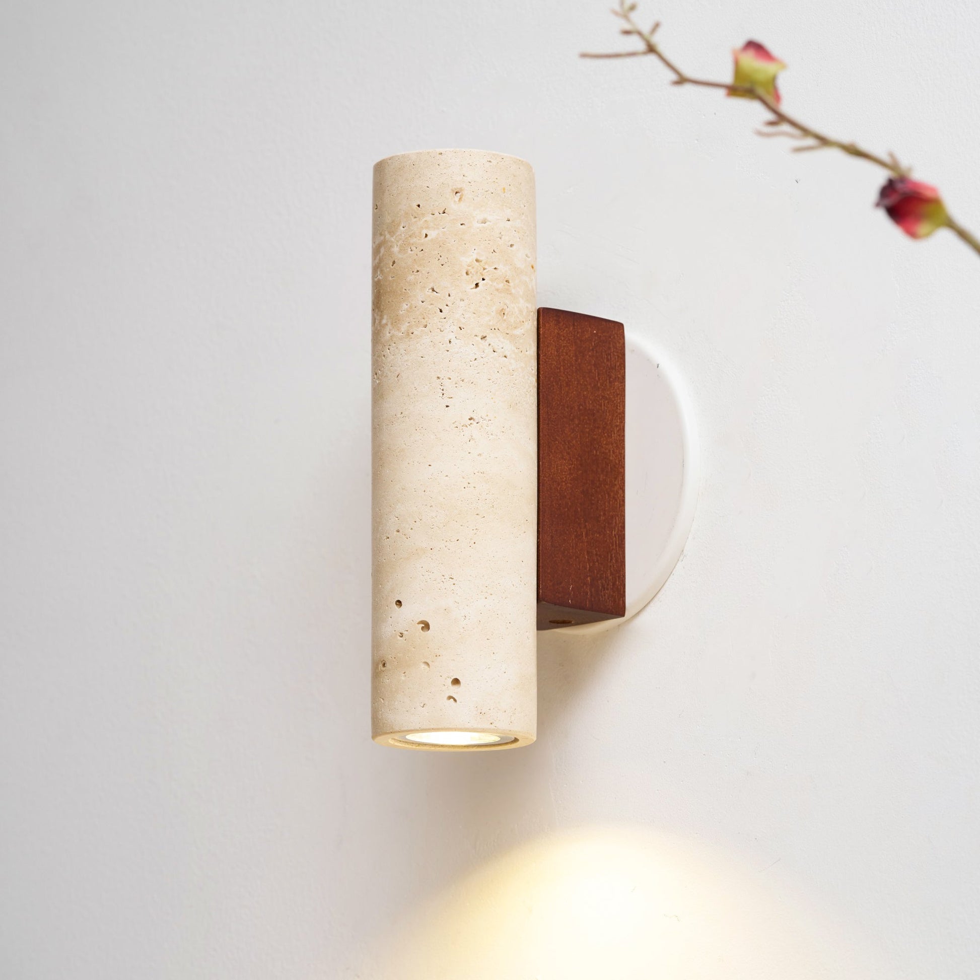 Bira Cylinder-Wood Travertine Wall Light-Neutral Decor