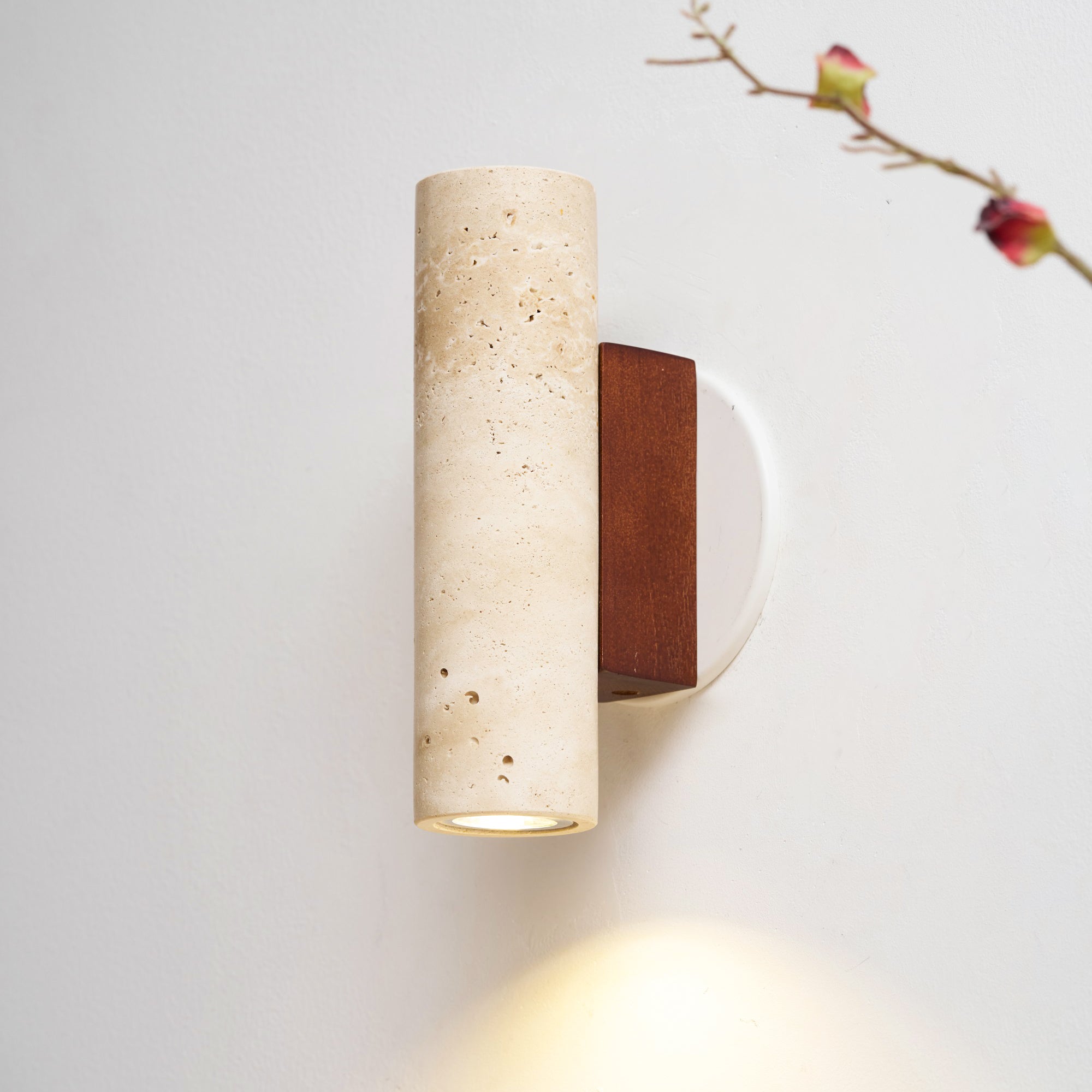 Bira Cylinder-Wood Travertine Wall Light-Neutral Decor