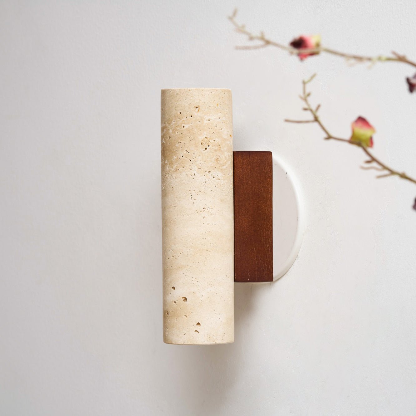 Bira Cylinder-Wood Travertine Wall Light-Neutral Decor