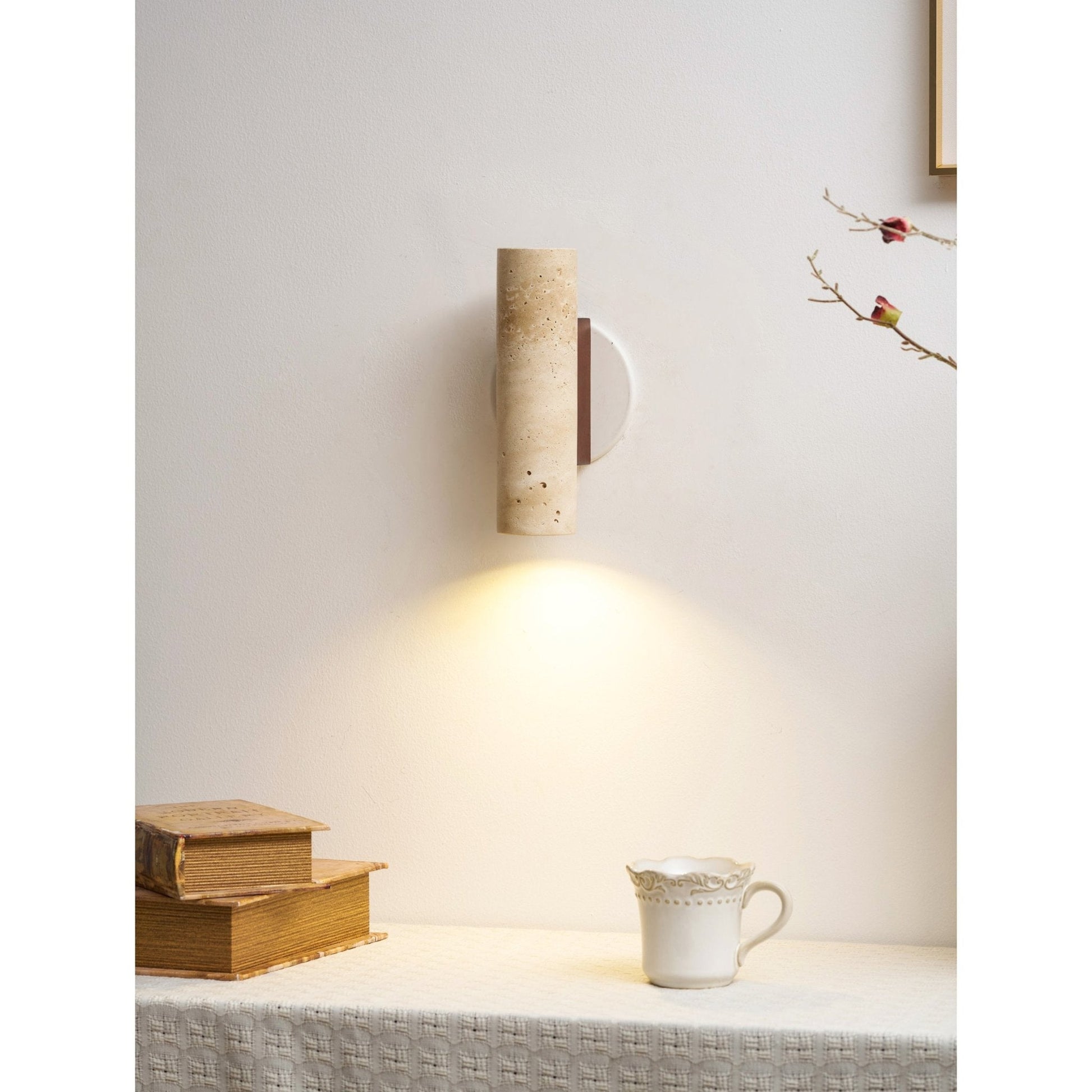 Bira Cylinder-Wood Travertine Wall Light-Neutral Decor