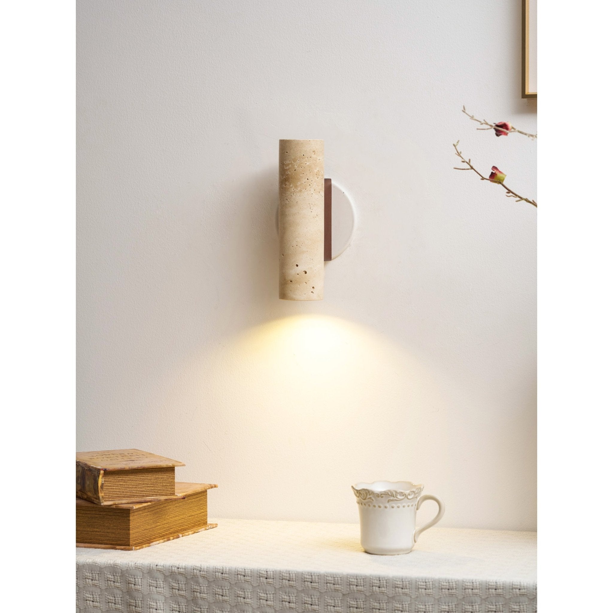 Bira Cylinder-Wood Travertine Wall Light-Neutral Decor