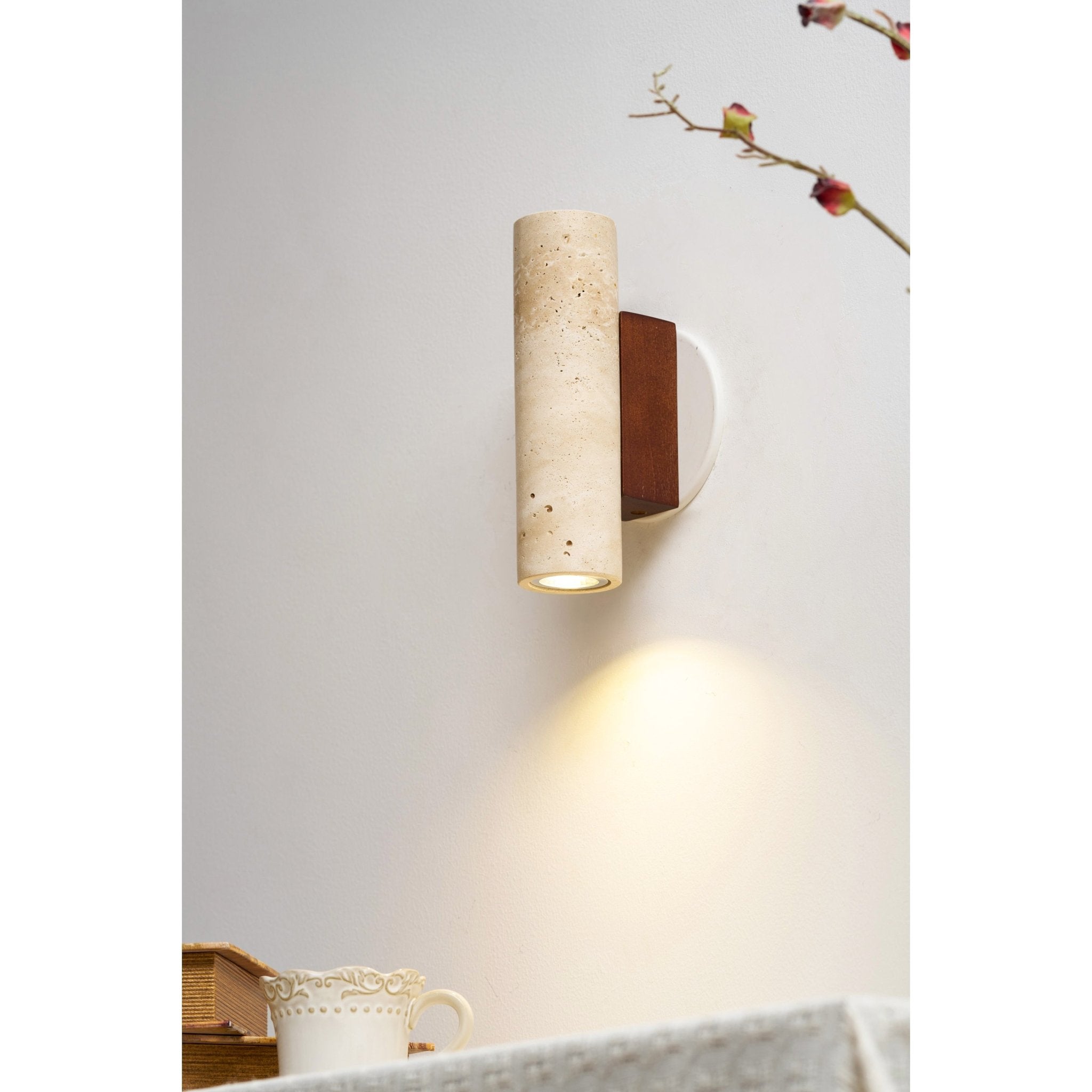 Bira Cylinder-Wood Travertine Wall Light-Neutral Decor