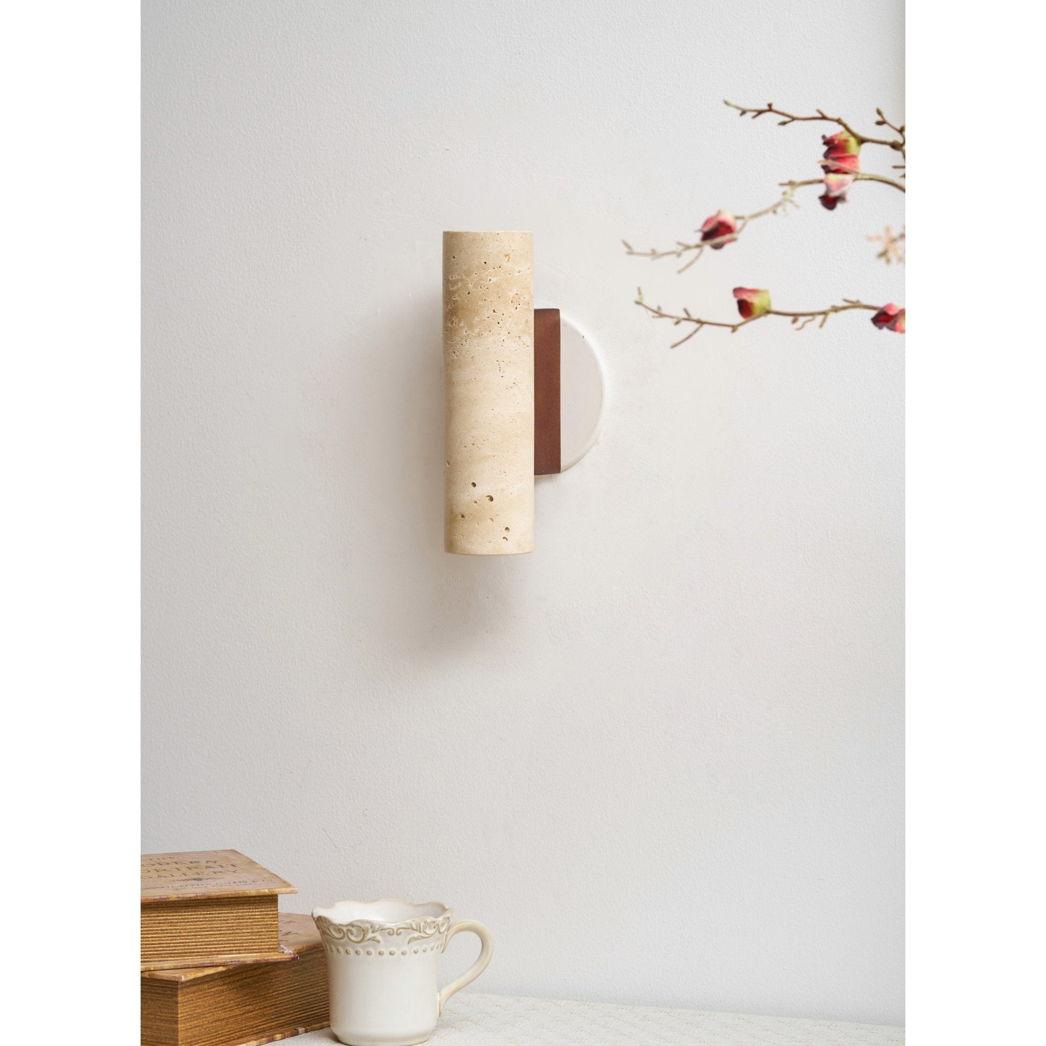 Bira Cylinder-Wood Travertine Wall Light-Neutral Decor