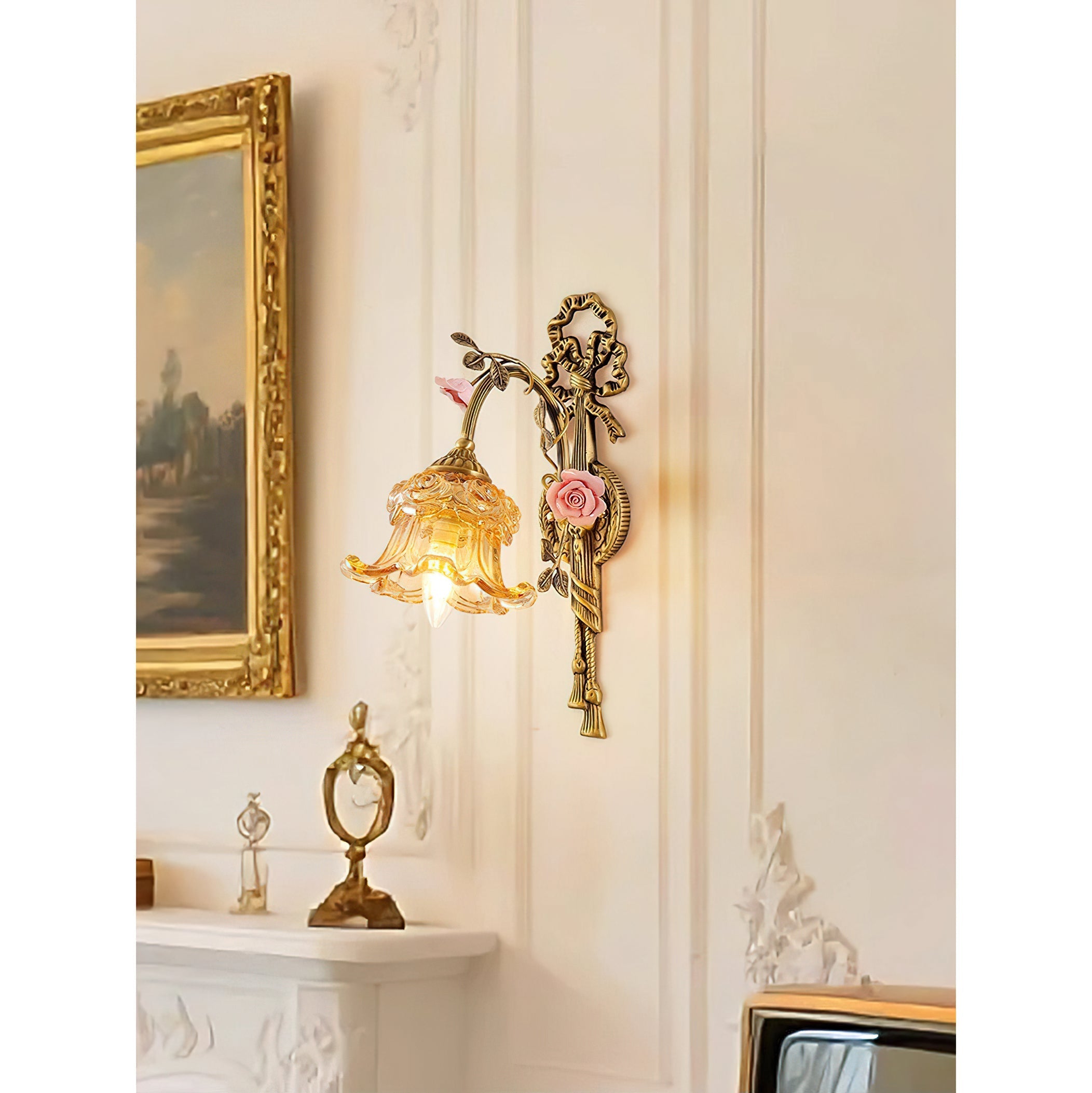 Dimensional drawing for the 2-head Margaux Fleur Wall Lamp.