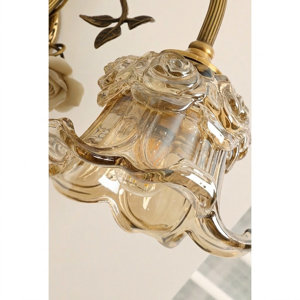 The floral ceramic element viewed from a different angle.