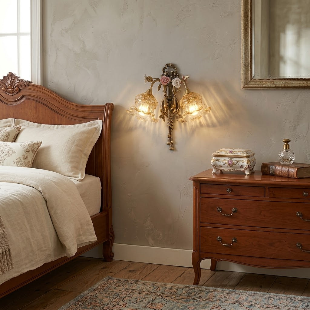 Front view of the double-head Margaux Fleur Wall Lamp.