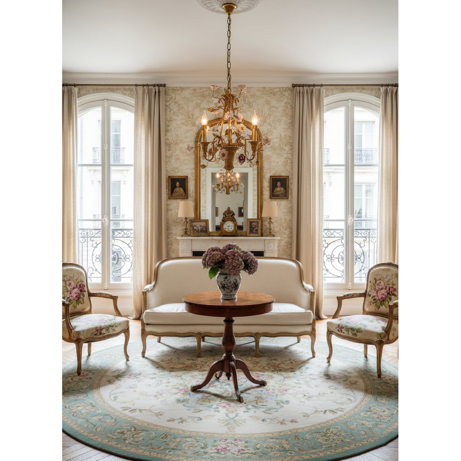 Side profile of the 3-head chandelier.