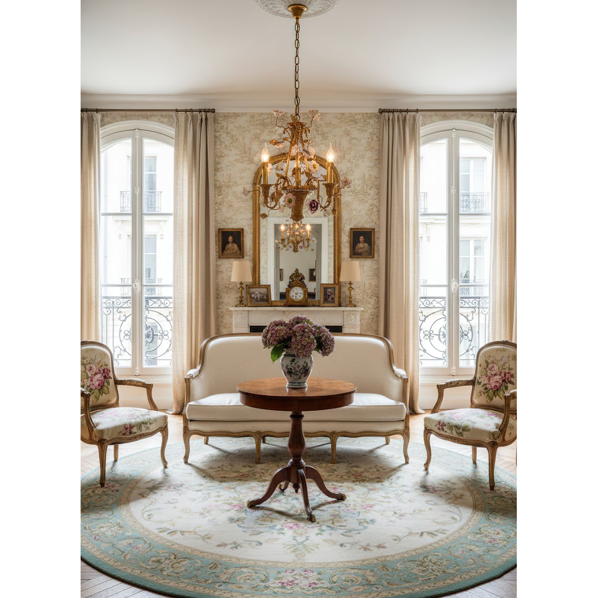 Side profile of the 3-head chandelier.