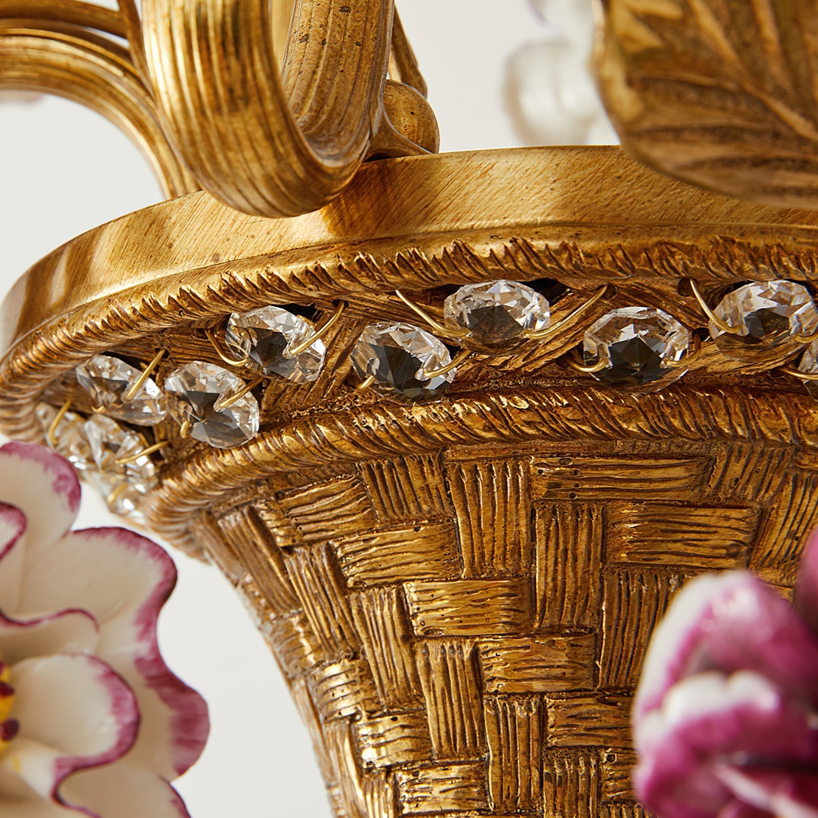 Full view of the 3-head chandelier from the side.