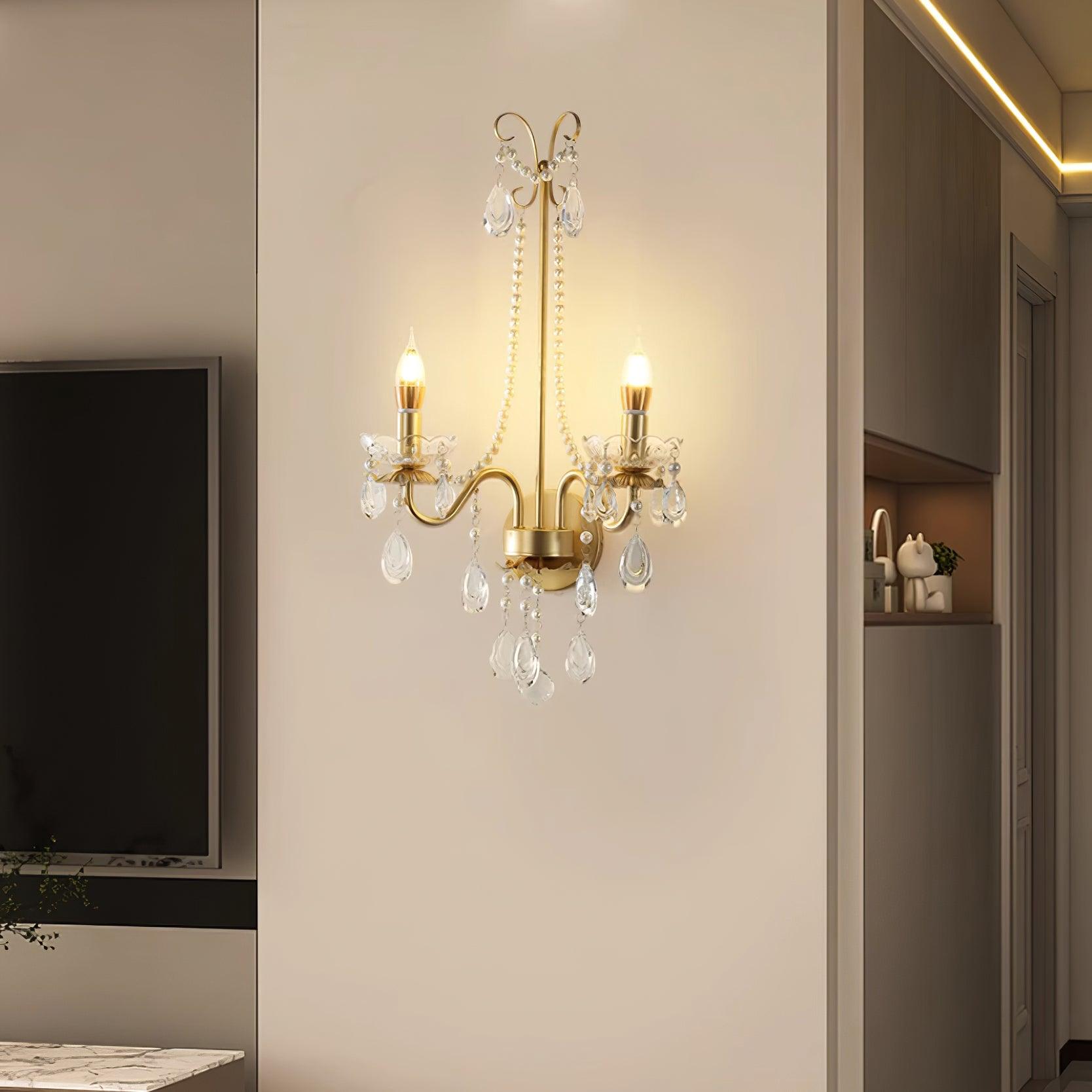 Wall Lamp Metal Crystal Pearls Ornate Elegant Chic Home Elegant