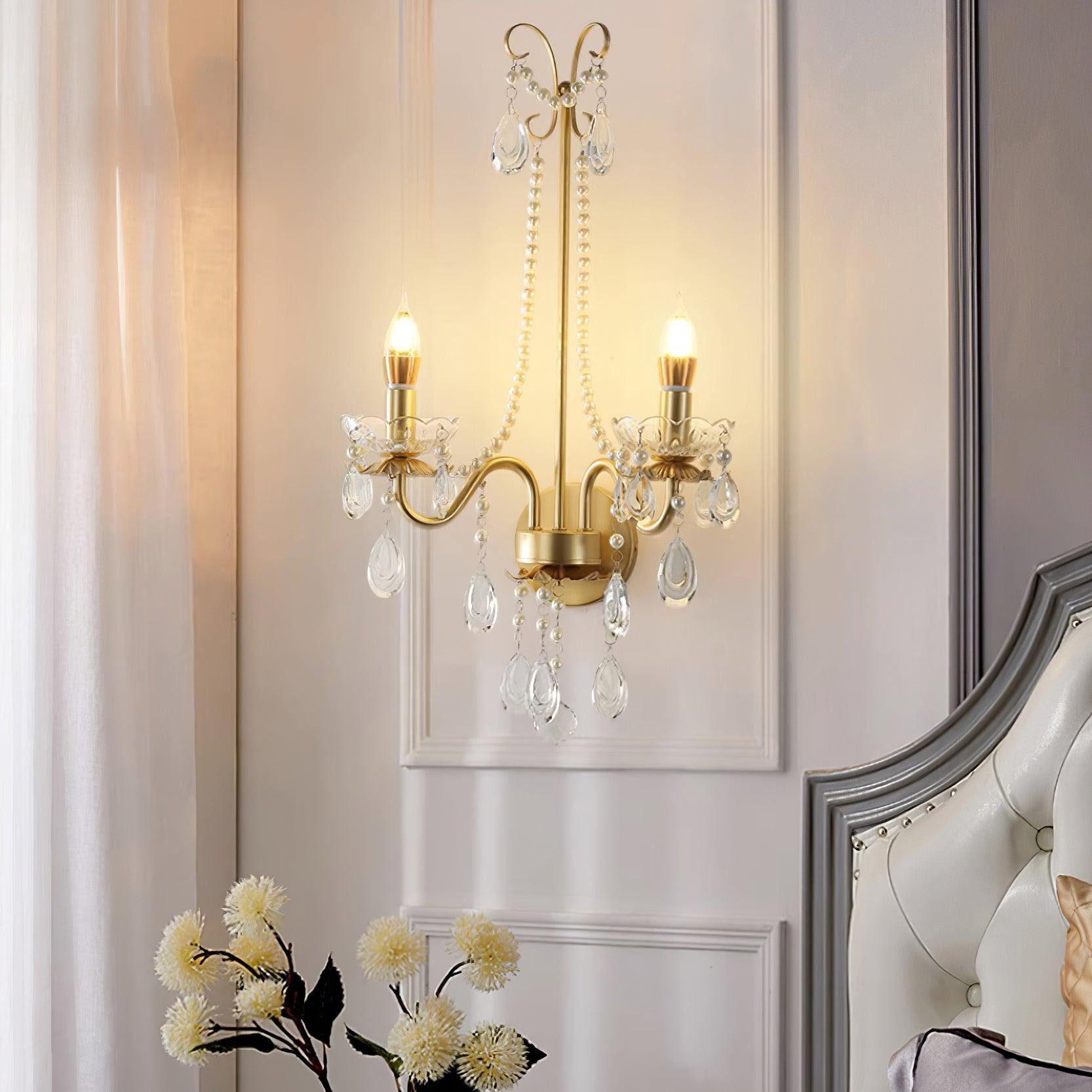 Wall Lamp Metal Crystal Pearls Ornate Elegant Chic Home Elegant