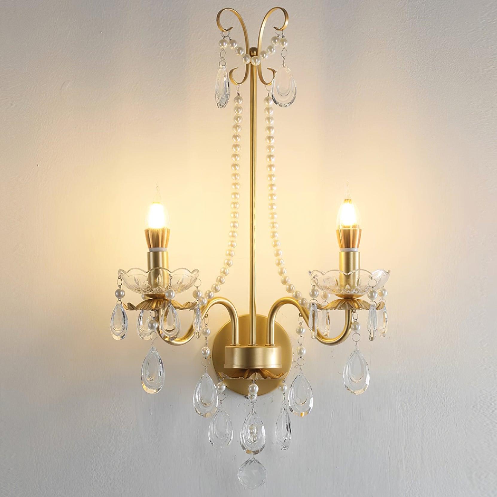 Wall Lamp Metal Crystal Pearls Ornate Elegant Chic Home Elegant
