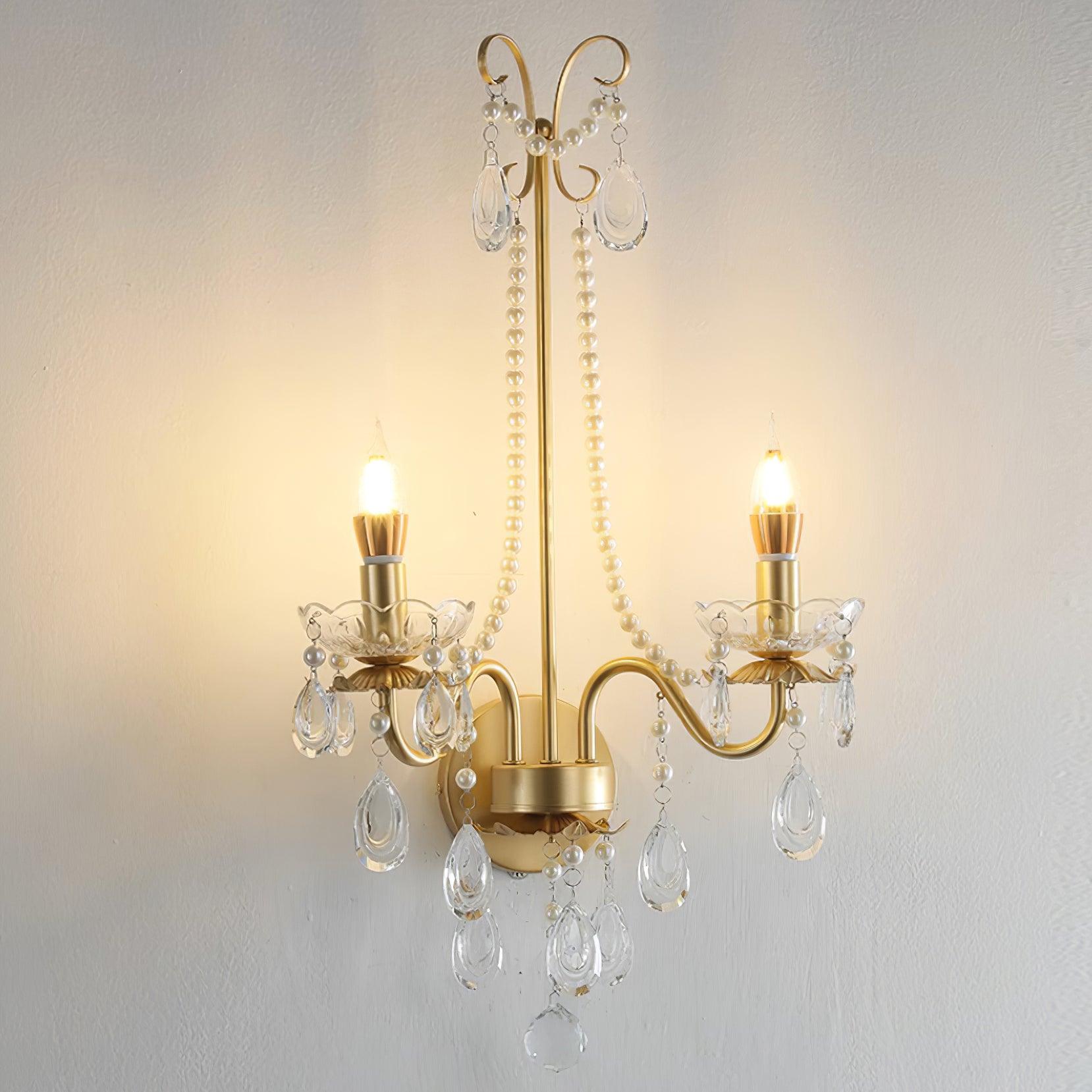 Wall Lamp Metal Crystal Pearls Ornate Elegant Chic Home Elegant