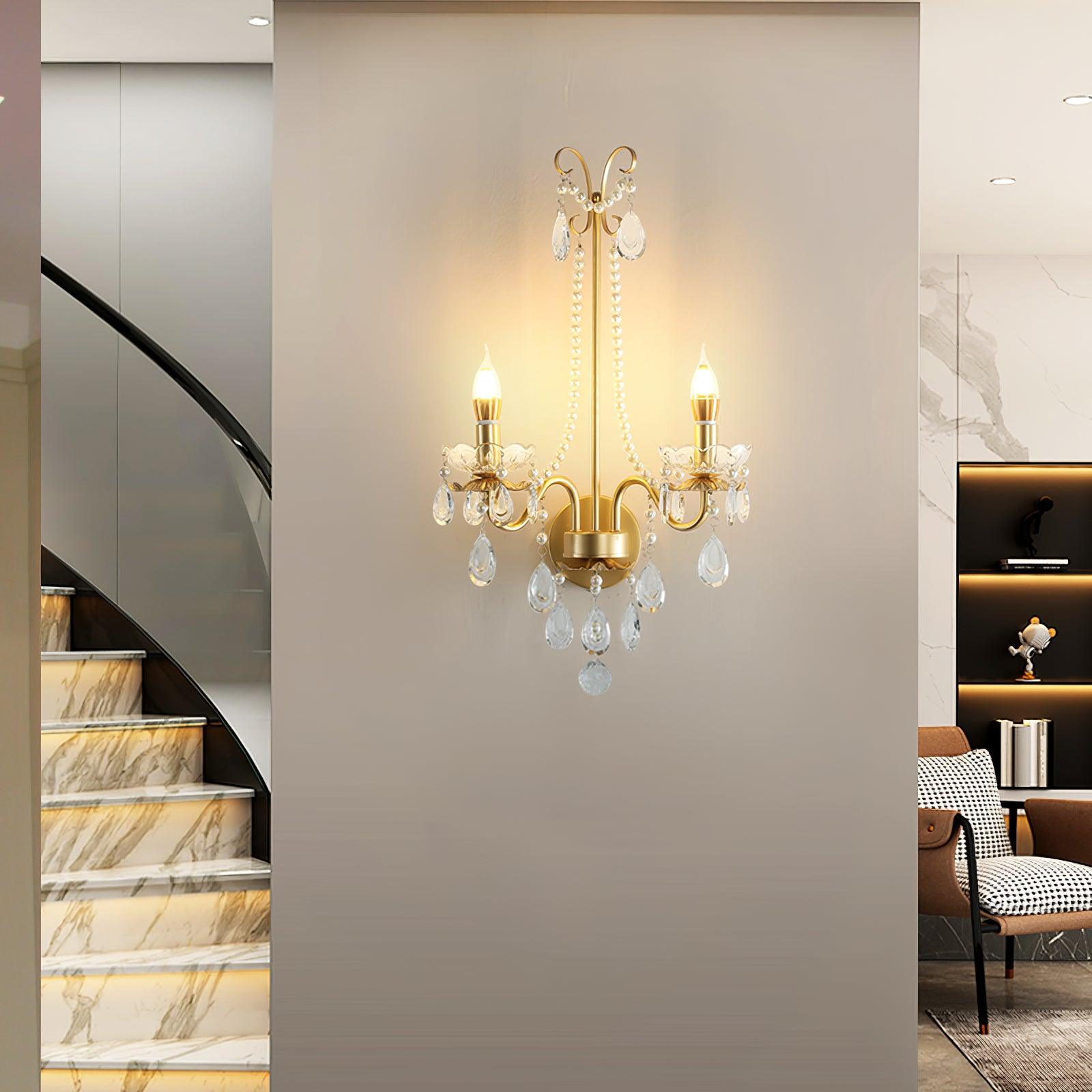 Wall Lamp Metal Crystal Pearls Ornate Elegant Chic Home Elegant