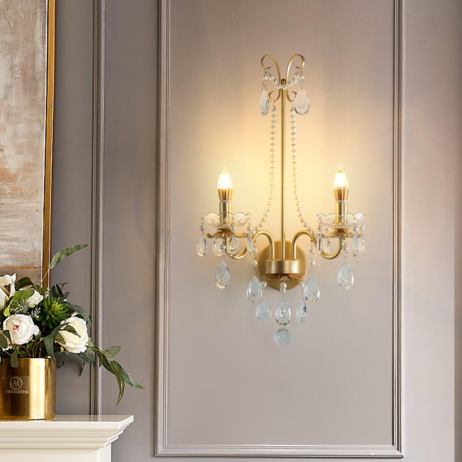Wall Lamp Metal Crystal Pearls Ornate Elegant Chic Home Elegant