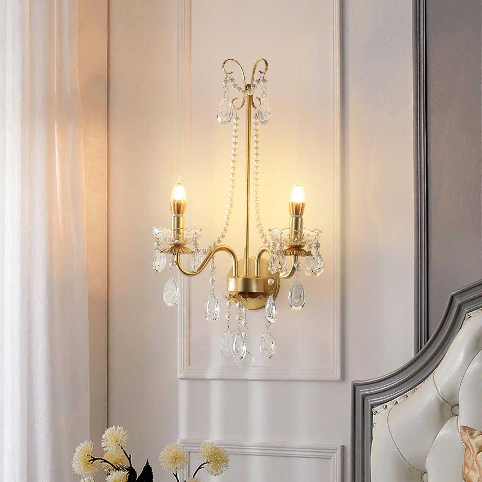 Wall Lamp Metal Crystal Pearls Ornate Elegant Chic Home Elegant