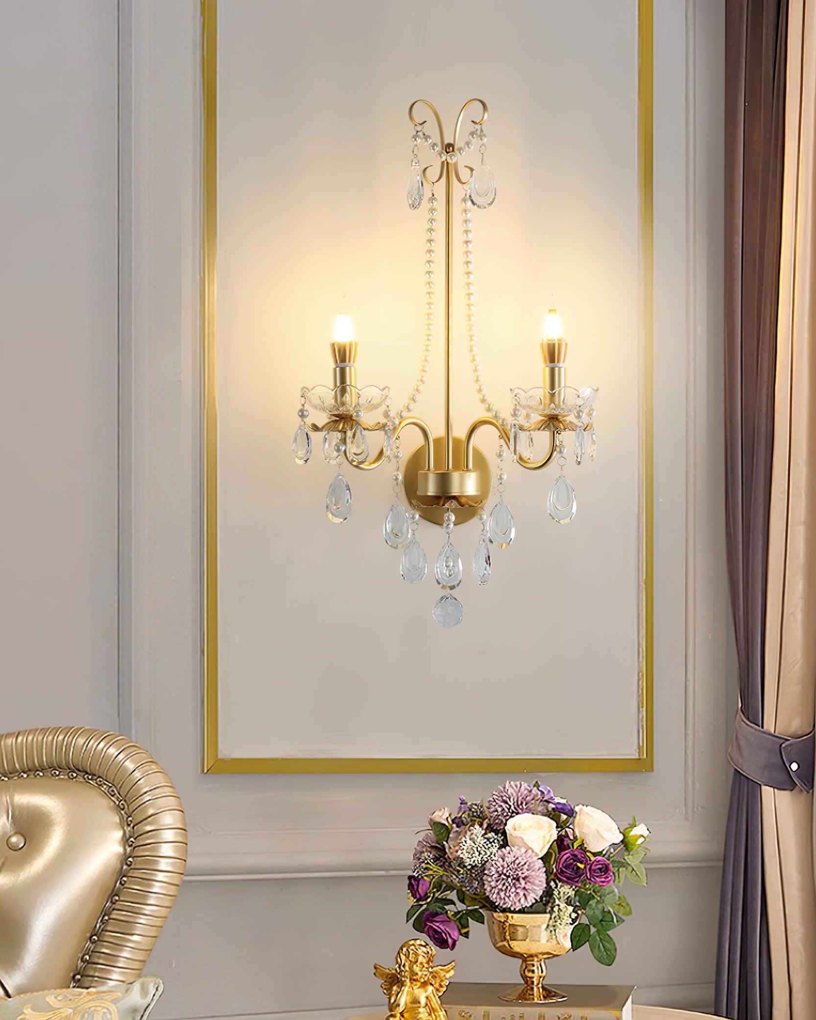 Wall Lamp Metal Crystal Pearls Ornate Elegant Chic Home Elegant