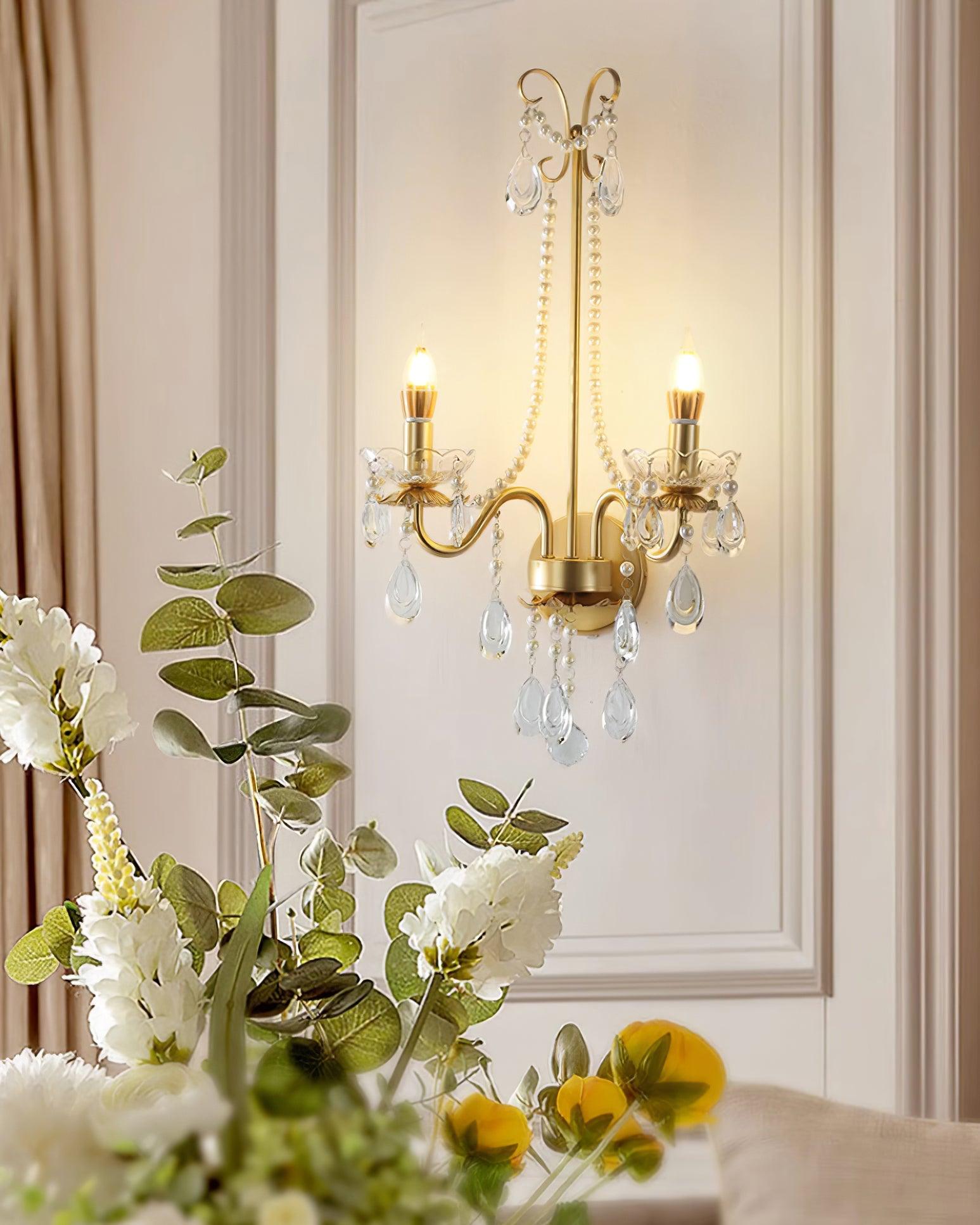 Wall Lamp Metal Crystal Pearls Ornate Elegant Chic Home Elegant