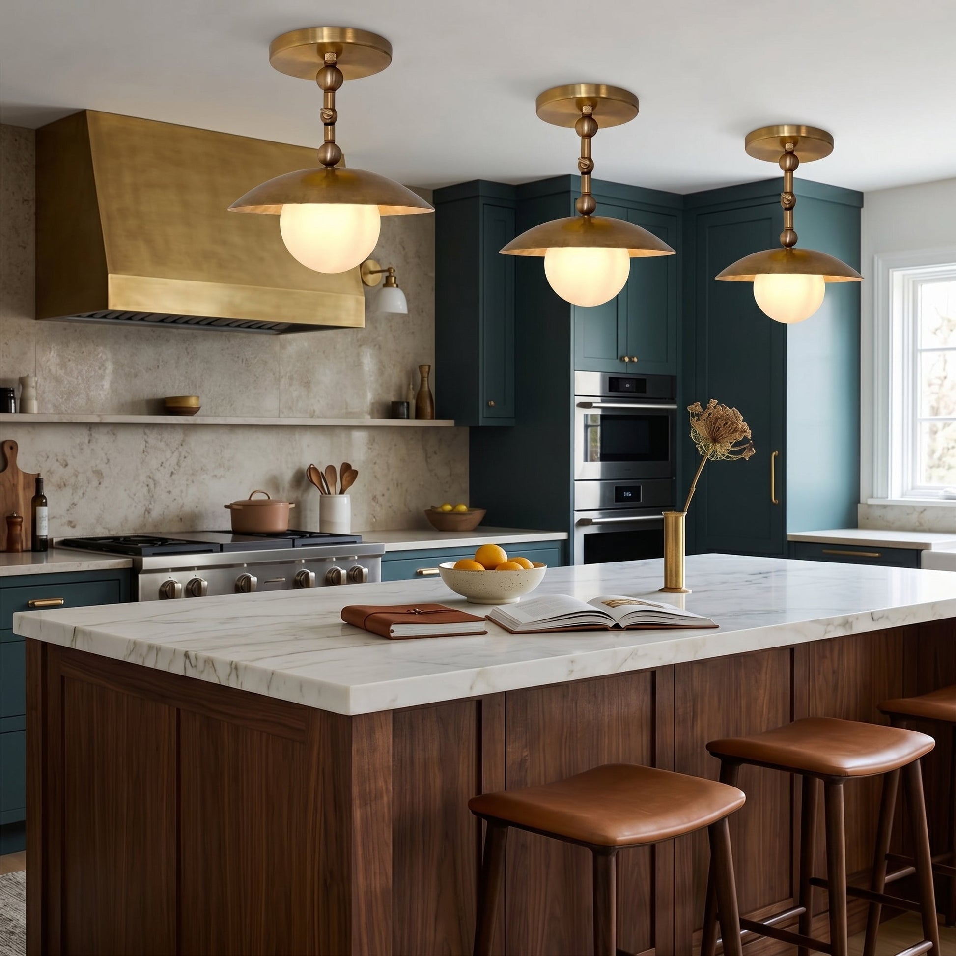The Marie Petite Ceiling Lamp installed in a kitchen, viewed from the side.