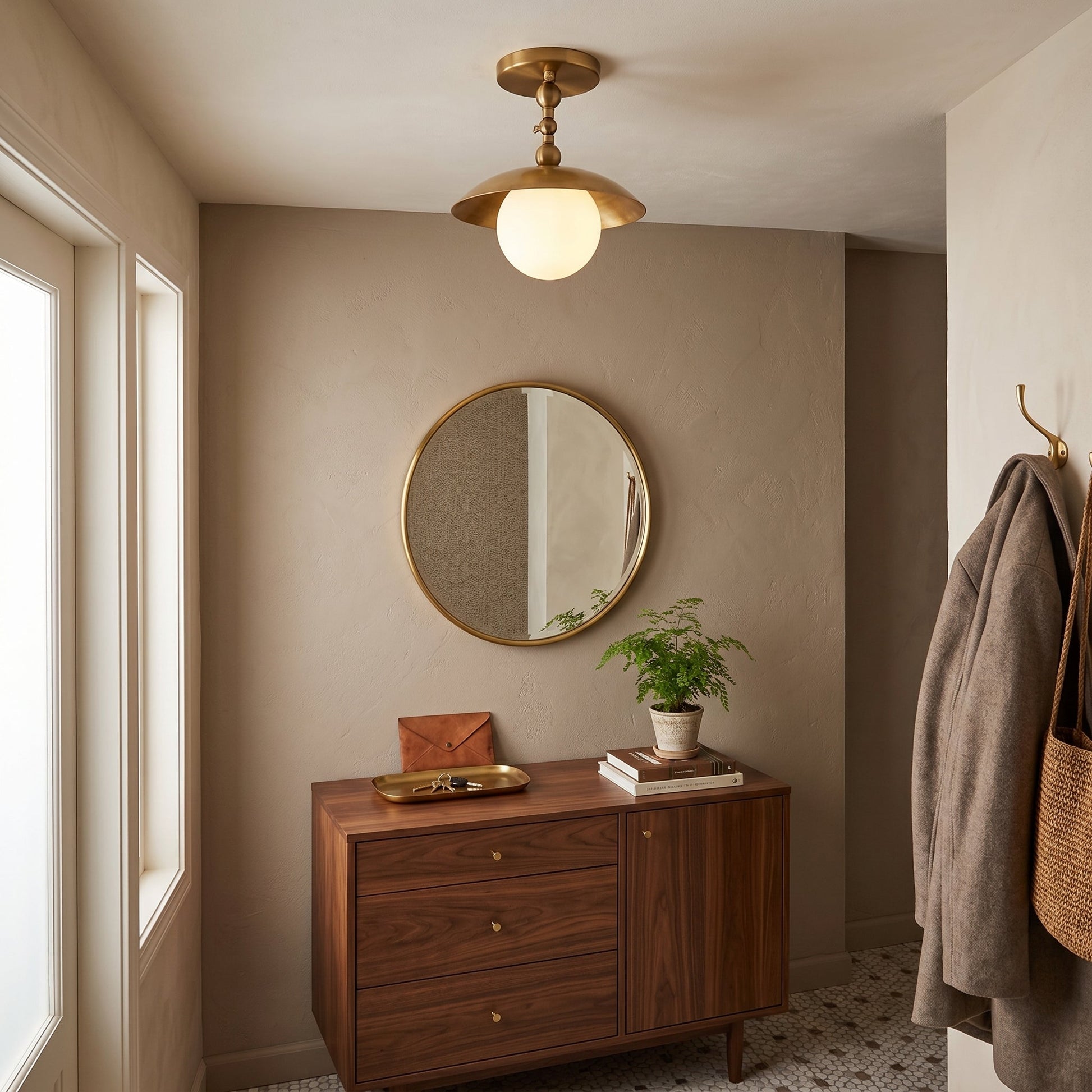 The lamp tilted to direct light towards a wall.