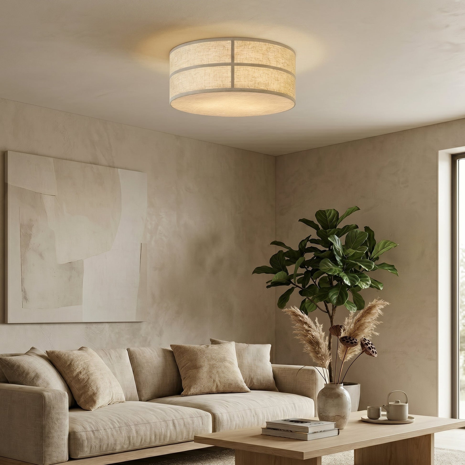 Side profile of the Hashira Ceiling Lamp mounted flush to the ceiling.