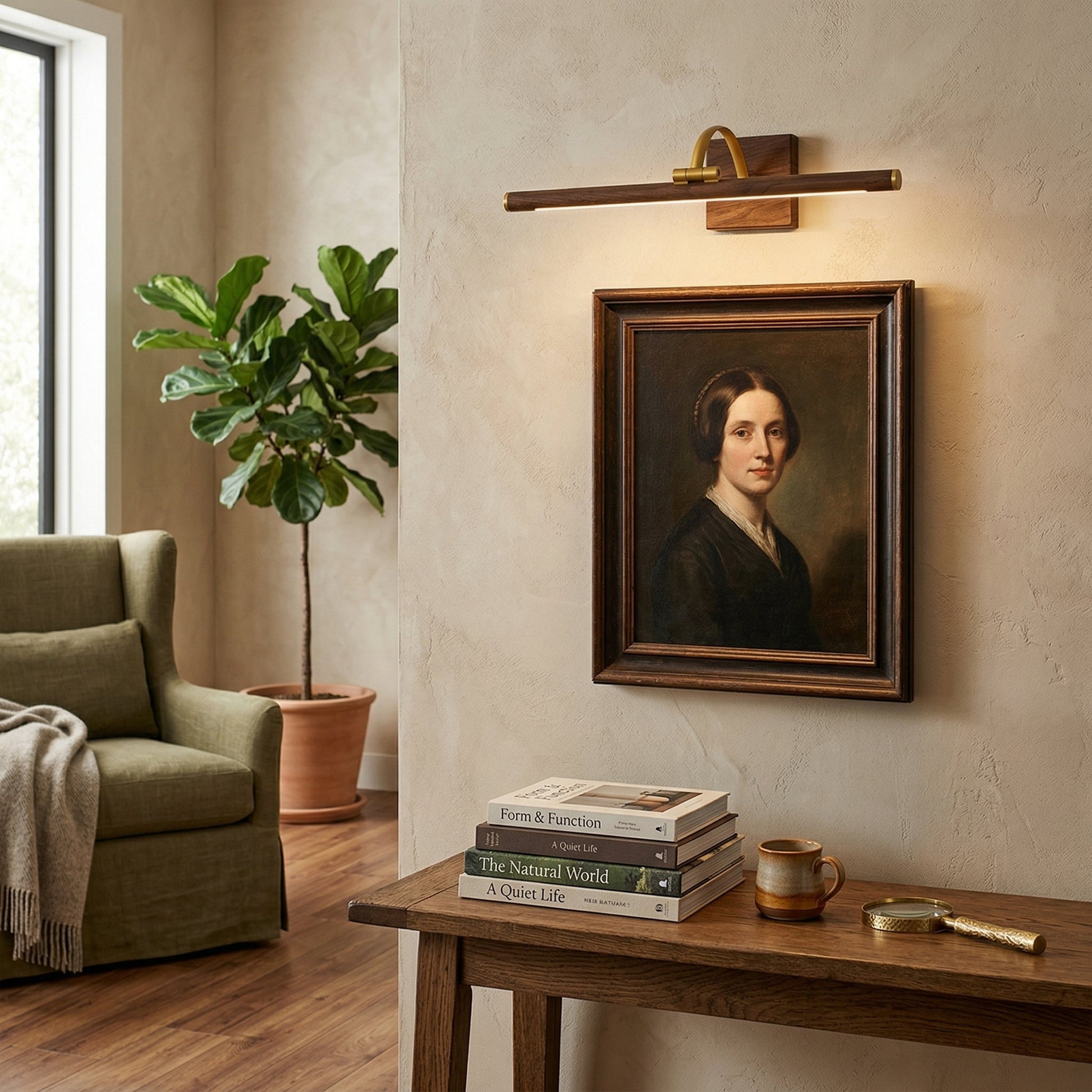 Alton wall lamp shown with its remote control.
