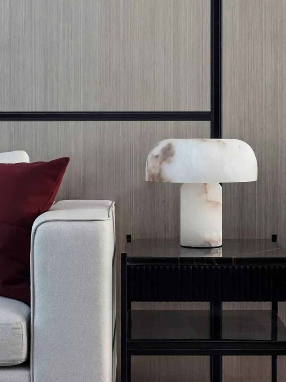 Table Lamp Alabaster Mushroom Shade Brass Base Sculptural Warm