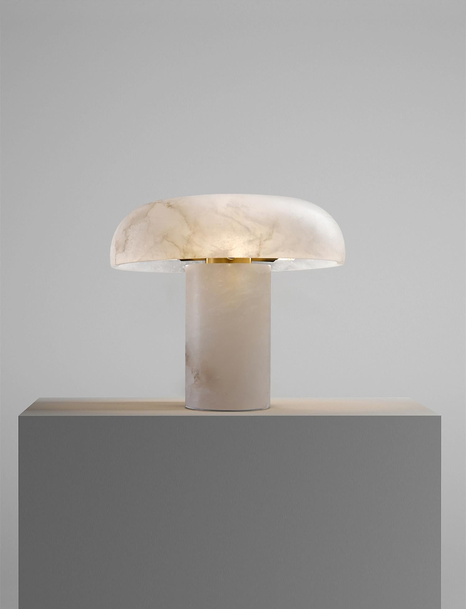 Table Lamp Alabaster Mushroom Shade Brass Base Sculptural Warm
