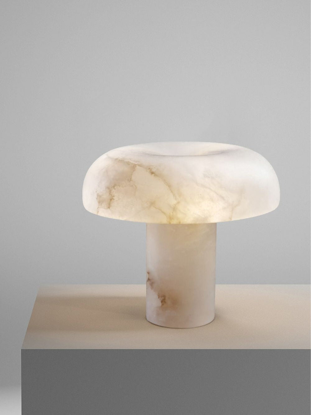 Table Lamp Alabaster Mushroom Shade Brass Base Sculptural Warm