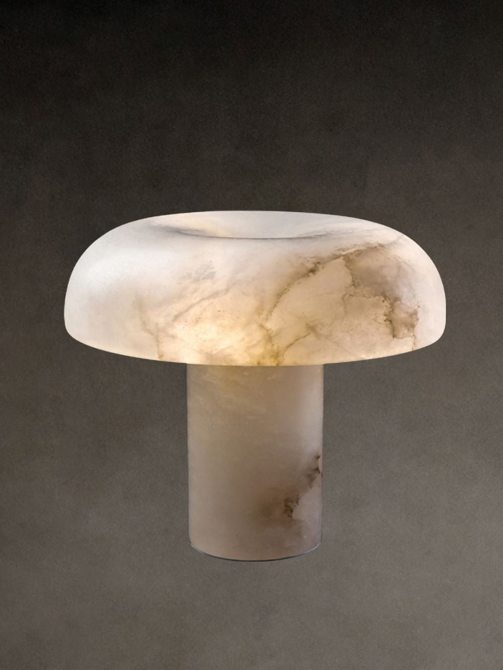 Table Lamp Alabaster Mushroom Shade Brass Base Sculptural Warm