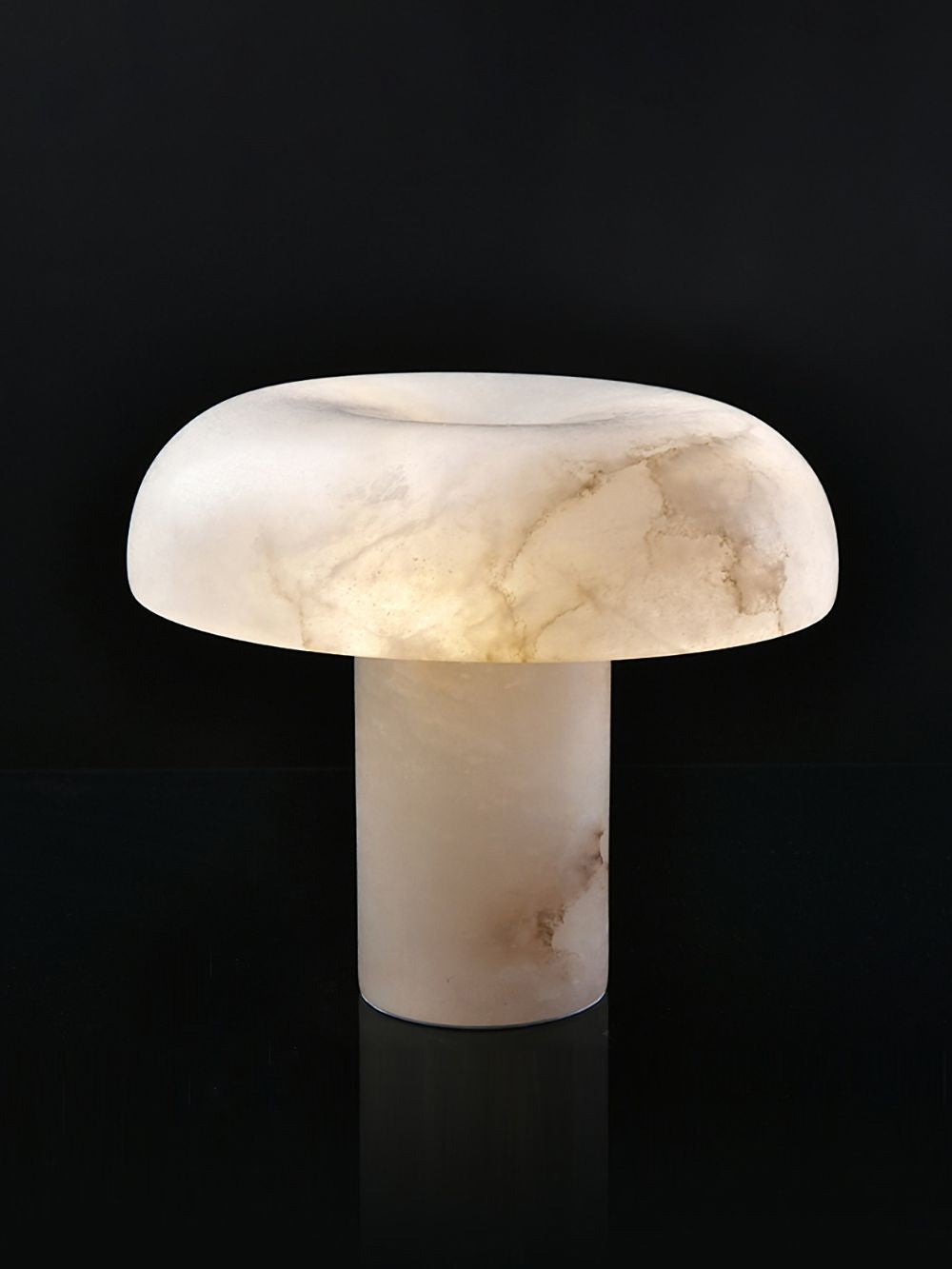 Table Lamp Alabaster Mushroom Shade Brass Base Sculptural Warm