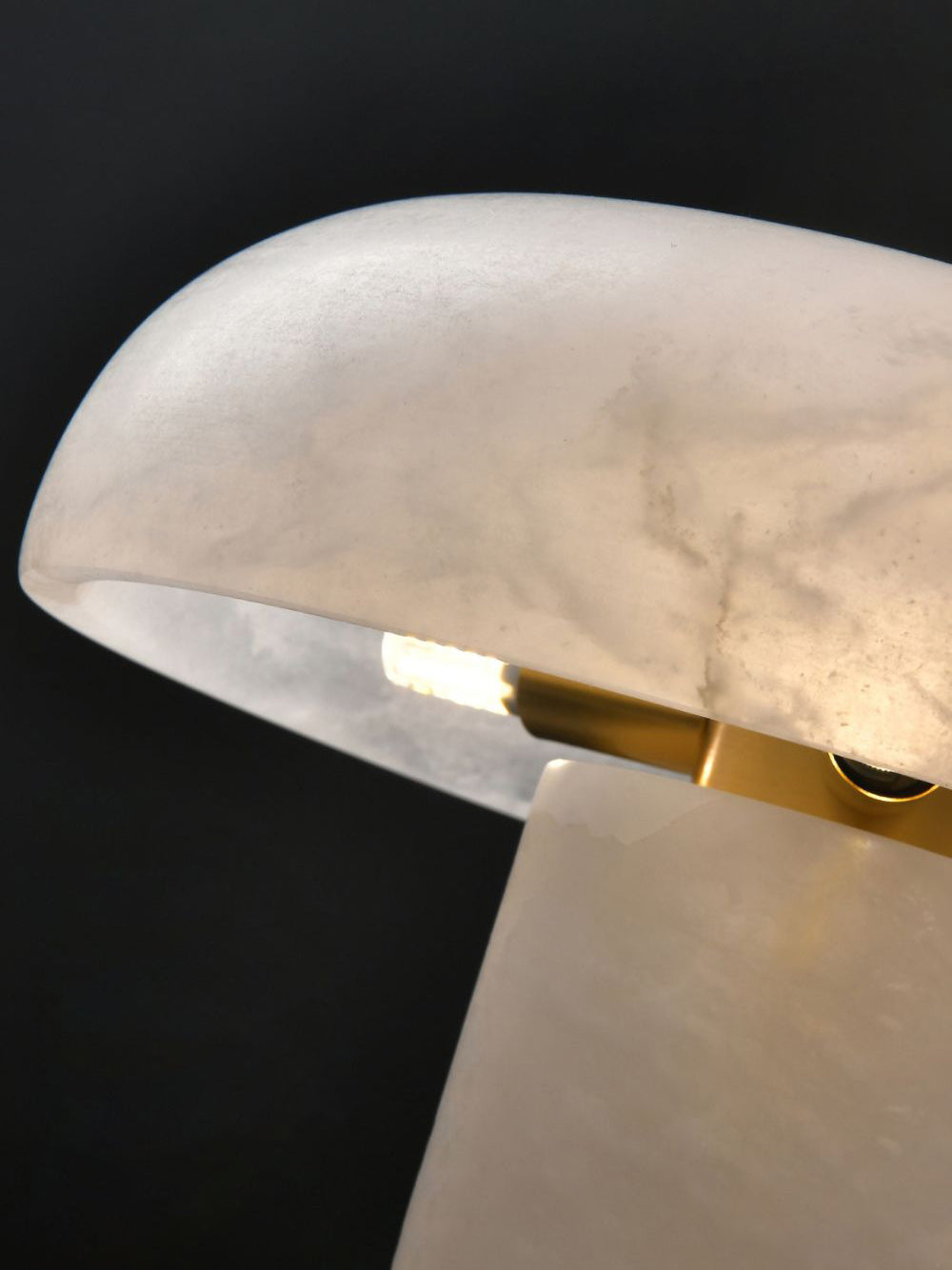 Table Lamp Alabaster Mushroom Shade Brass Base Sculptural Warm