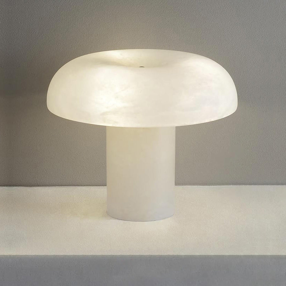 Table Lamp Alabaster Mushroom Shade Brass Base Sculptural Warm