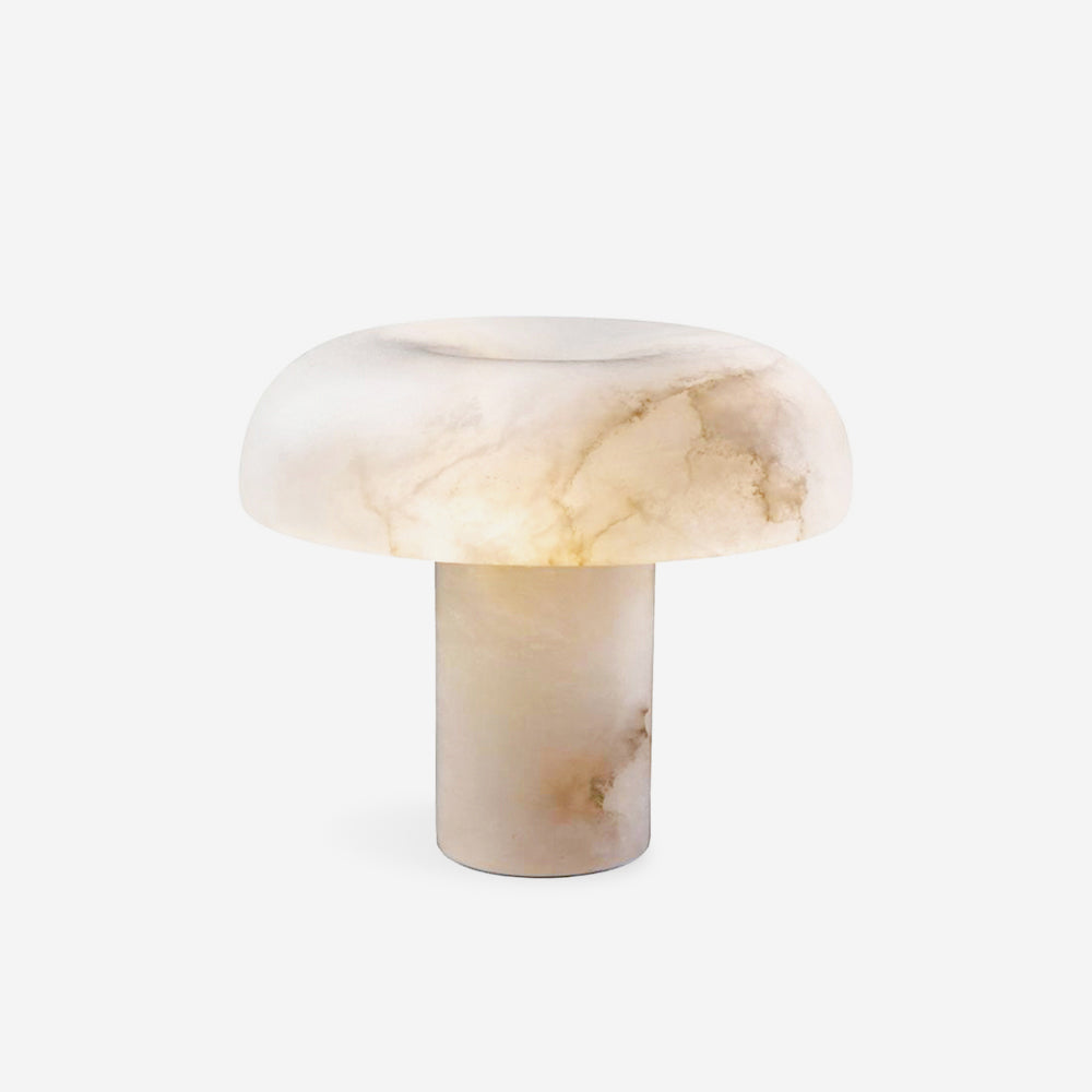 Table Lamp Alabaster Mushroom Shade Brass Base Sculptural Warm