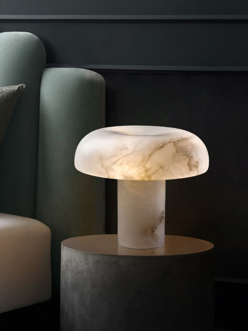 Table Lamp Alabaster Mushroom Shade Brass Base Sculptural Warm