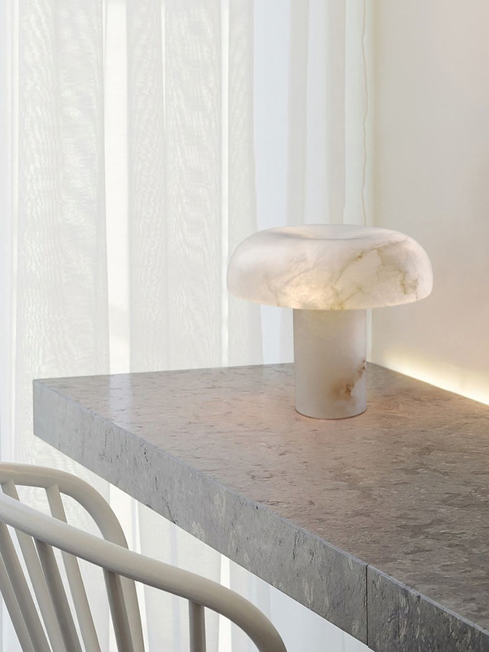 Table Lamp Alabaster Mushroom Shade Brass Base Sculptural Warm