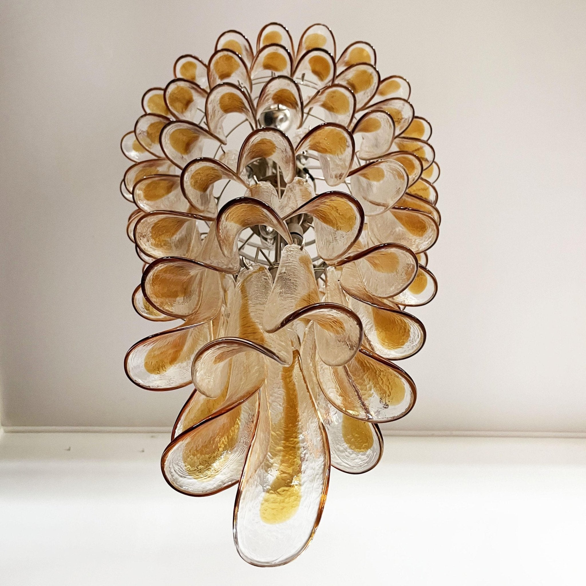 Aurora Chandelier Gold Murano Glass Petals Layered Cascading-Neutral Decor