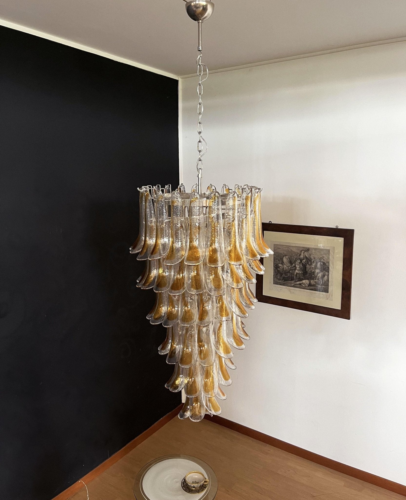 Aurora Chandelier Gold Murano Glass Petals Layered Cascading-Neutral Decor