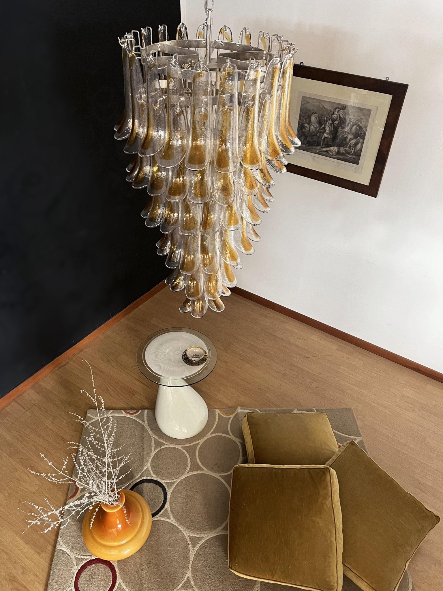 Aurora Chandelier Gold Murano Glass Petals Layered Cascading-Neutral Decor