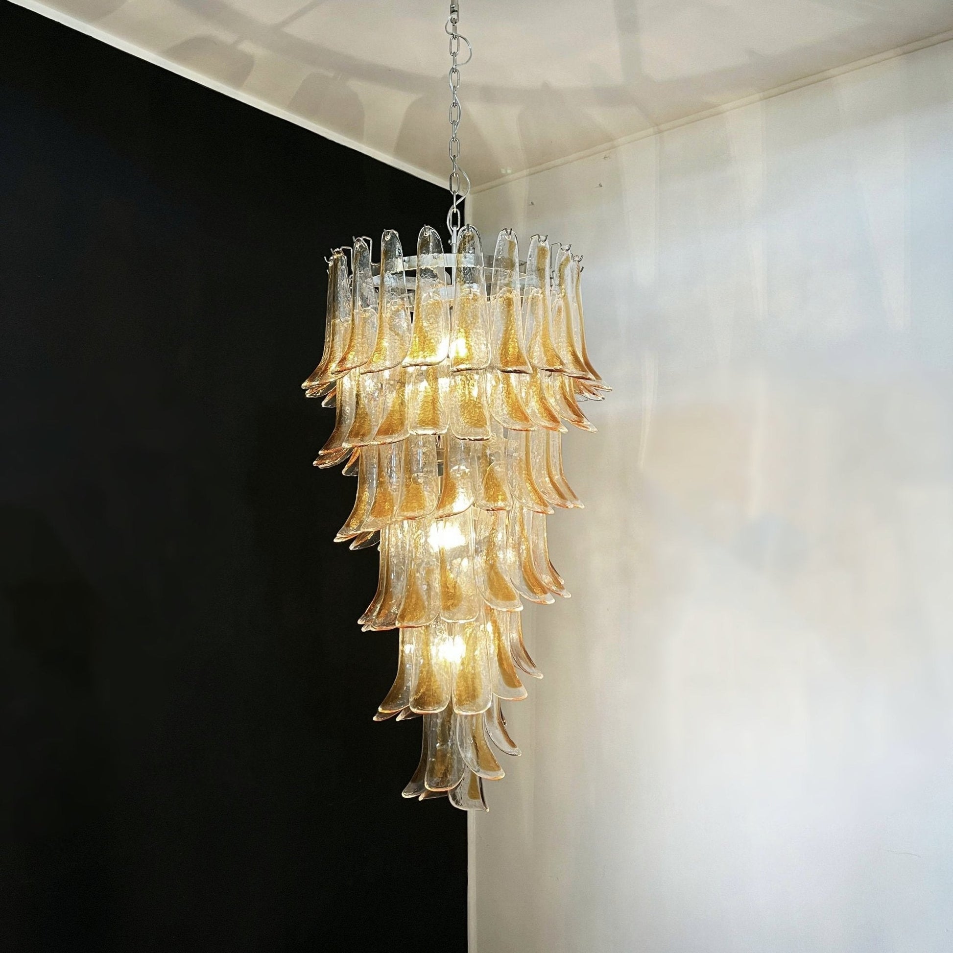 Aurora Chandelier Gold Murano Glass Petals Layered Cascading-Neutral Decor