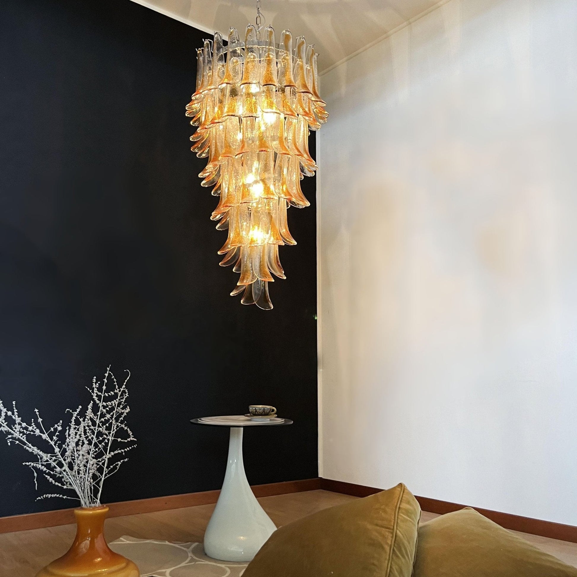 Aurora Chandelier Gold Murano Glass Petals Layered Cascading-Neutral Decor