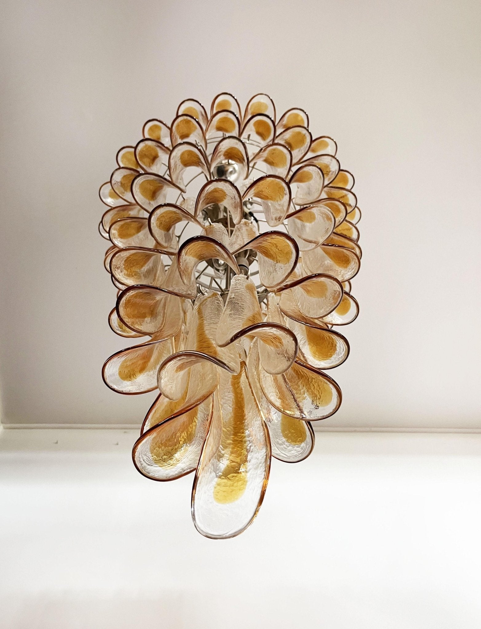 Aurora Chandelier Gold Murano Glass Petals Layered Cascading-Neutral Decor