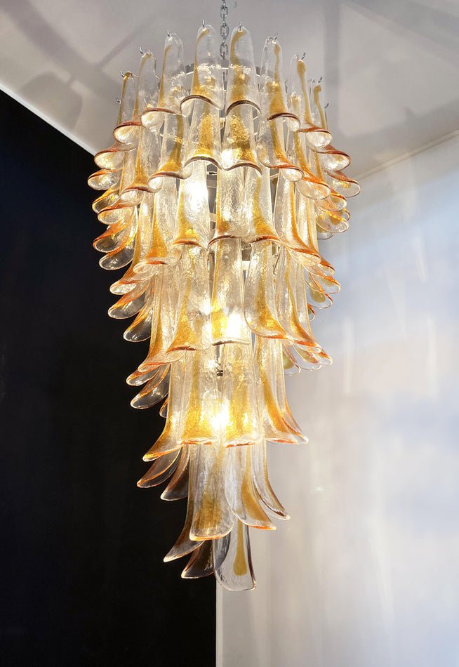 Aurora Chandelier Gold Murano Glass Petals Layered Cascading-Neutral Decor